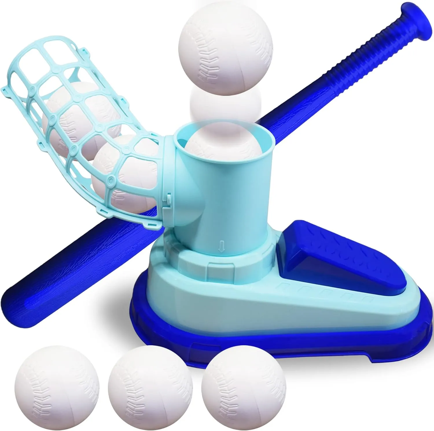 ArtCreativity Baseball Pitching Machine for Kids, Pop A Pitch Baseball Batting Kids Pitching Machine Toy with Collapsible Bat   3 Baseballs, Trainer for Batting Practice, Outdoor Fun