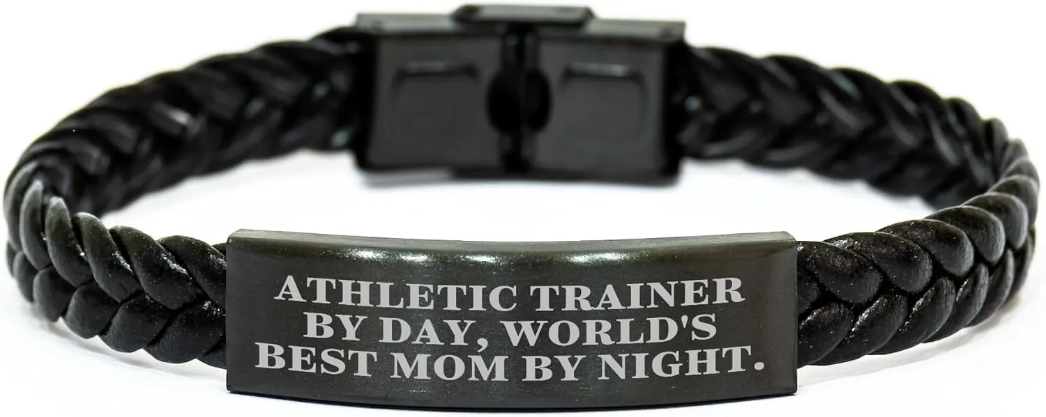 Athletic Trainer by Day, World's Best Mom by Night Interlaced Leather Gift for Her, Christmas Unique Athleisure Accessories