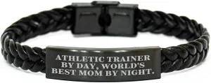 Athletic Trainer by Day, World's Best Mom by Night Interlaced Leather Gift for Her, Christmas Unique Athleisure Accessories