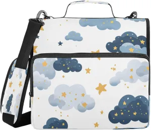 ATTX Clouds and Stars Zipper Binder with Adjustable Padded Strap - 3 Ring 500 Sheet Capacity Binder Bag with Multi-Pocket Organizer, Fits 12 Inch Laptop#466