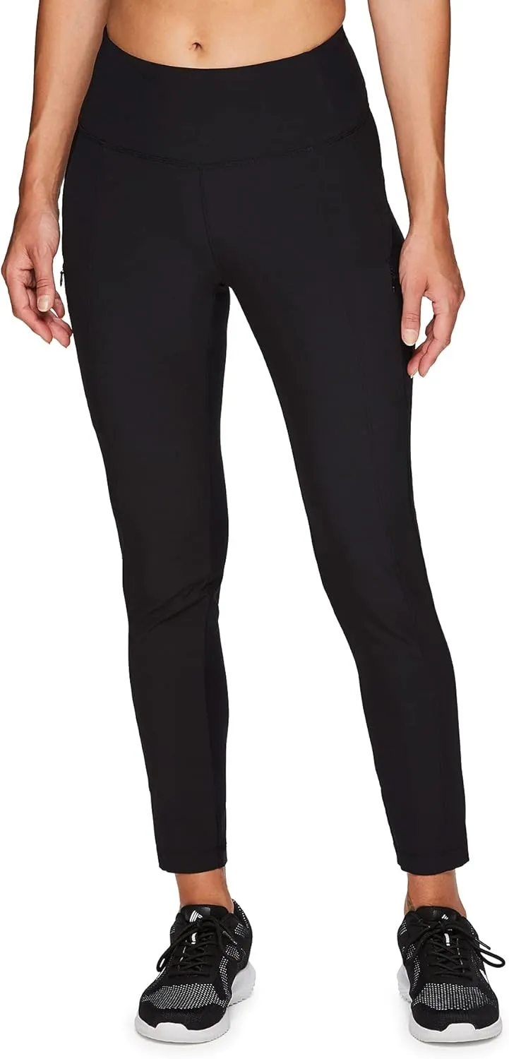 Avalanche Women's Combo Stretch Woven Front Knit Slim Fit Pant with Pockets