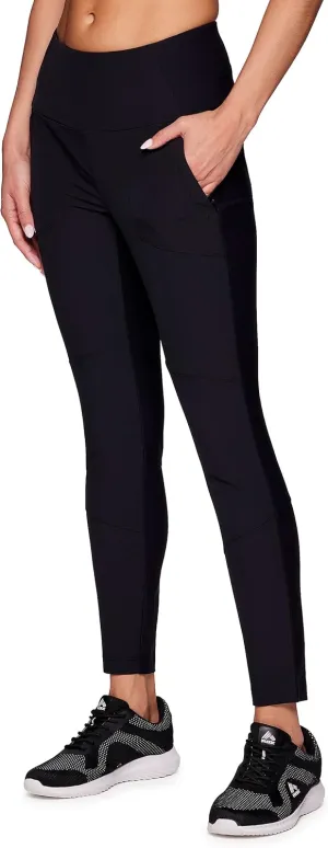 Avalanche Women's Combo Stretch Woven Front Knit Slim Fit Pant with Pockets