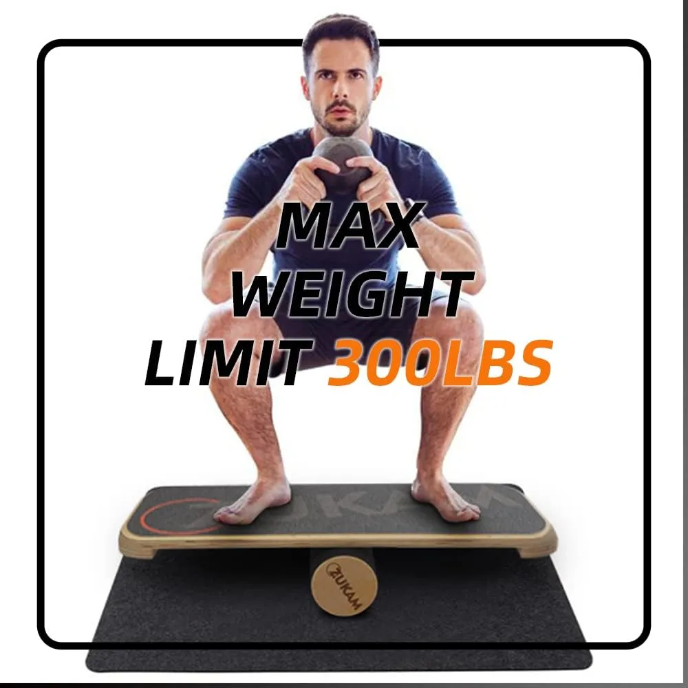 Balance Board Trainer, Wooden Balancing Board with Workout Guide to Exercise and Build Core Stability, Wobble Board for Skateboard, Hockey, Snowboard & Surf Training