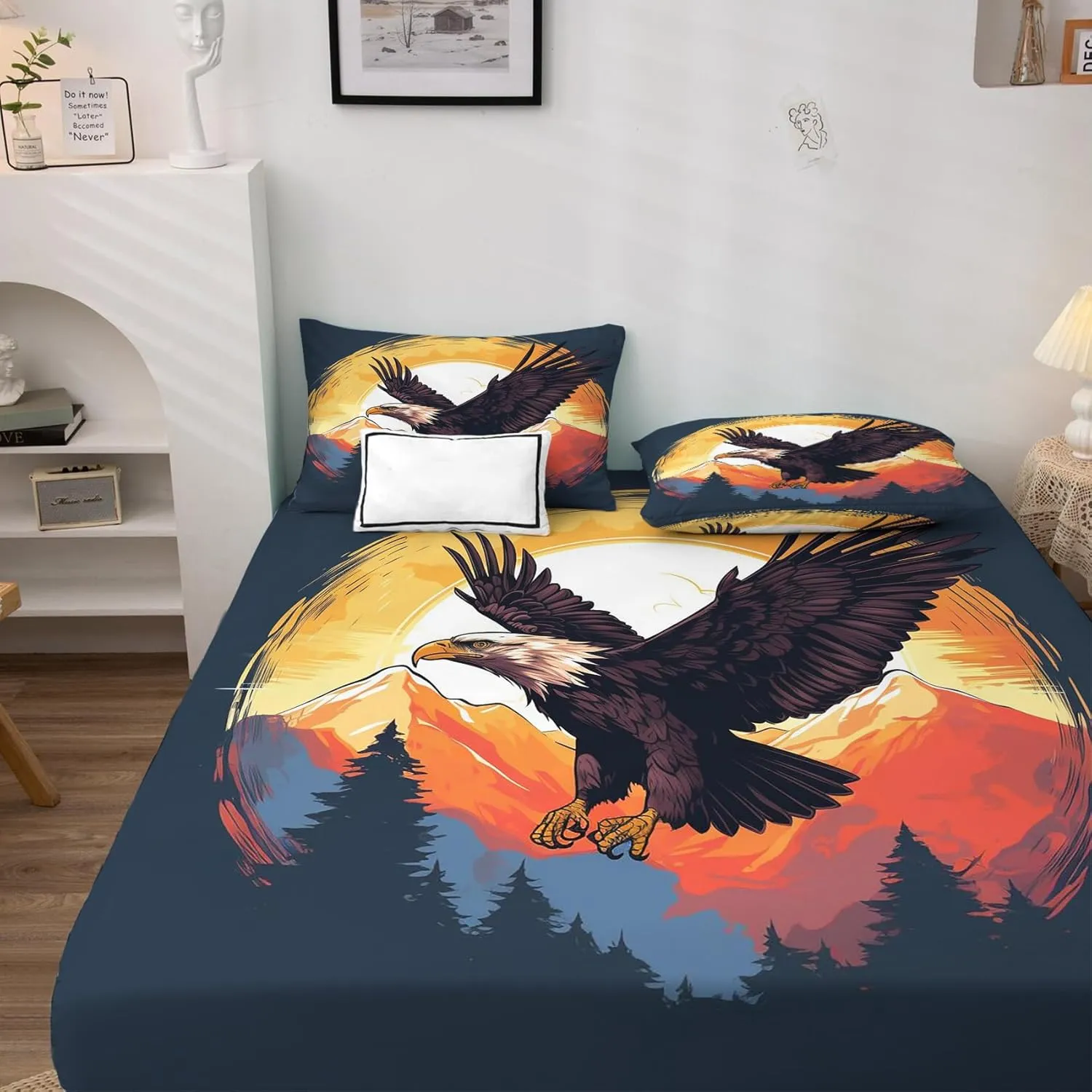 Bald Eagle Sheets Twin XL Size - Eagle Bed Sheets, Soft Microfiber & Deep Pocket & Wrinkle Free Patterned Bedding Sheets & Pillowcases, 3 Piece (1 Fitted Sheet, 1 Flat Sheet, 1 Pillow Case)