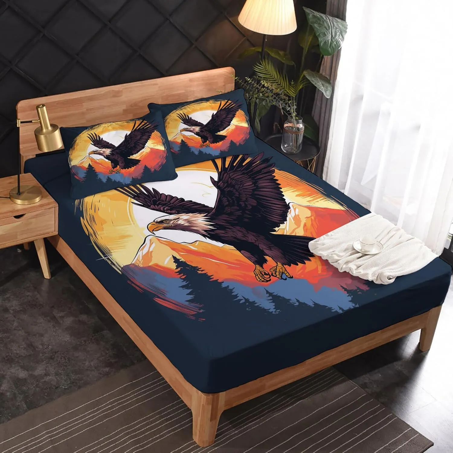Bald Eagle Sheets Twin XL Size - Eagle Bed Sheets, Soft Microfiber & Deep Pocket & Wrinkle Free Patterned Bedding Sheets & Pillowcases, 3 Piece (1 Fitted Sheet, 1 Flat Sheet, 1 Pillow Case)