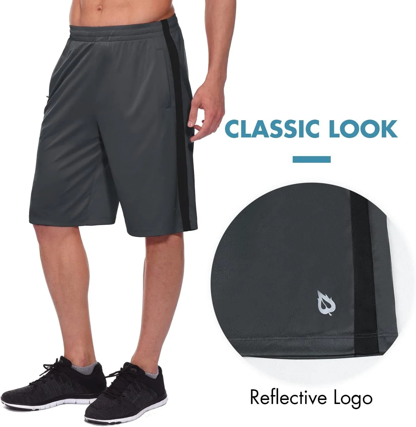 baleaf Men's Basketball Shorts Long with Zipper Pockets Quick Dry Workout Training Drawstrings 11"