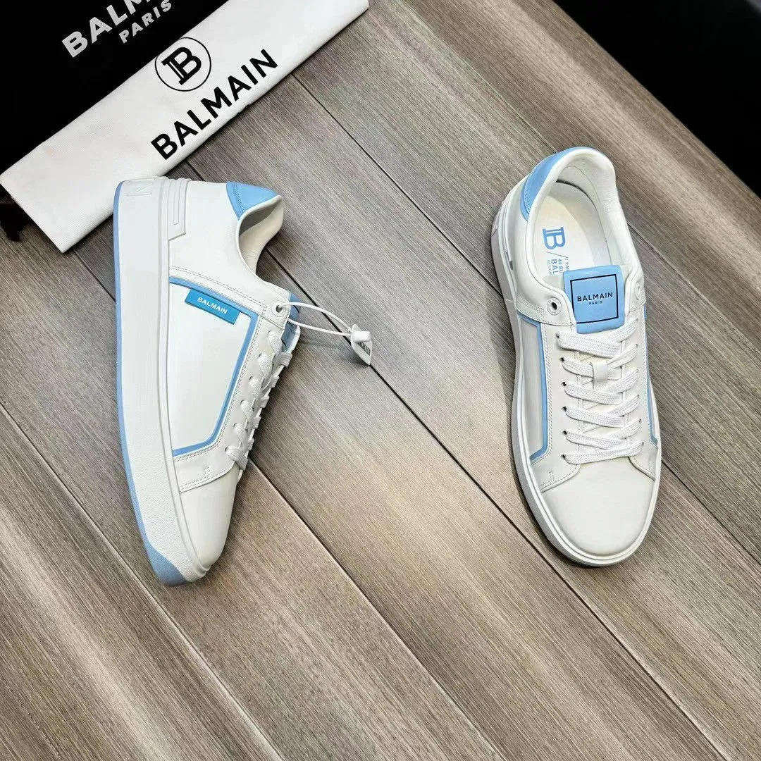 BALMAIN || B-Court Smooth Leather Trainers Sneaker White/Blue