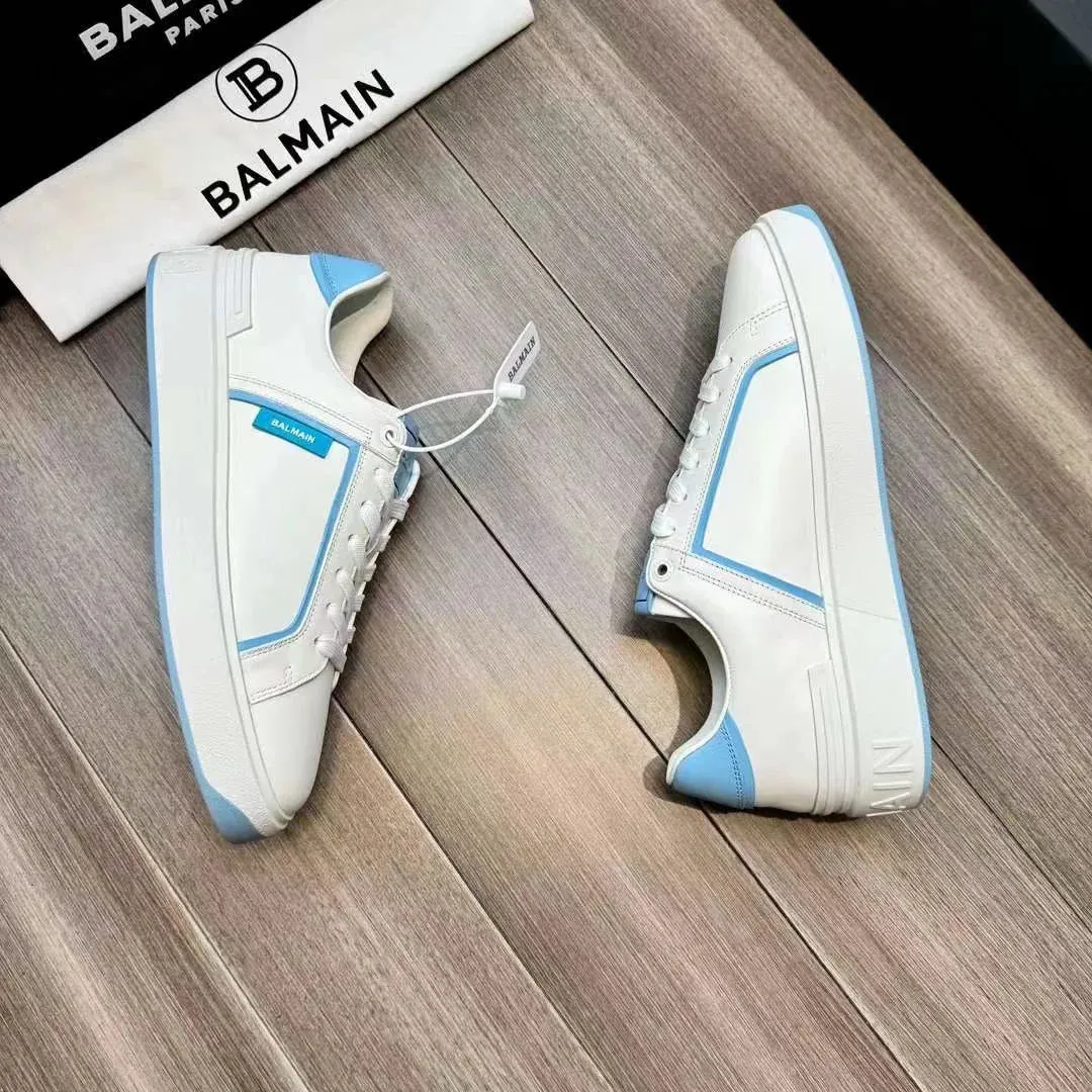BALMAIN || B-Court Smooth Leather Trainers Sneaker White/Blue