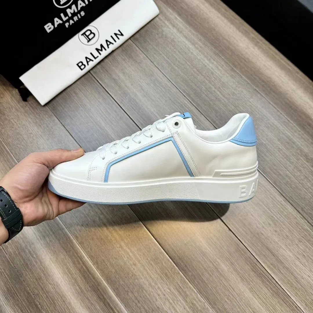 BALMAIN || B-Court Smooth Leather Trainers Sneaker White/Blue