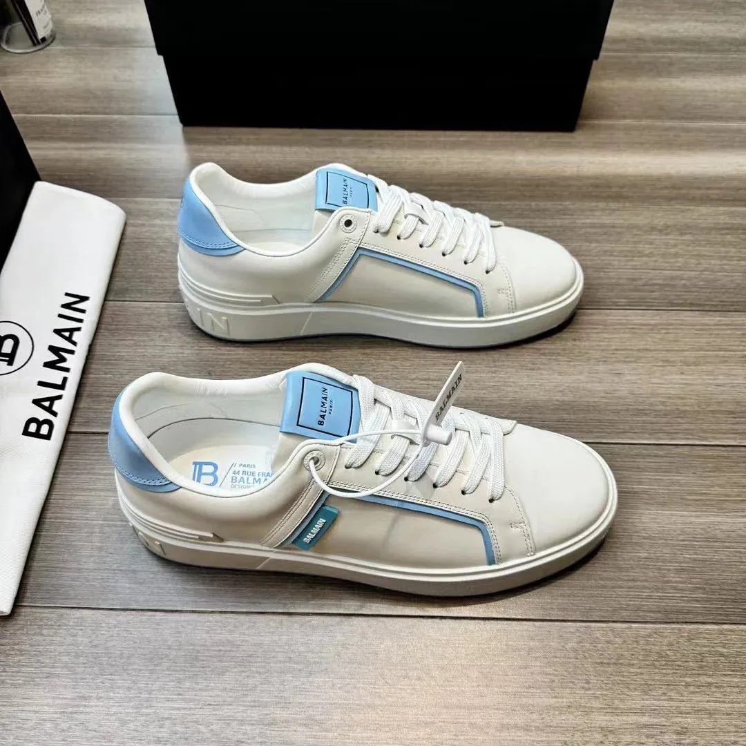 BALMAIN || B-Court Smooth Leather Trainers Sneaker White/Blue