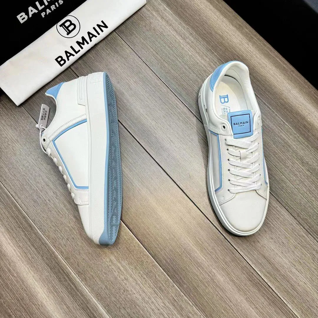 BALMAIN || B-Court Smooth Leather Trainers Sneaker White/Blue