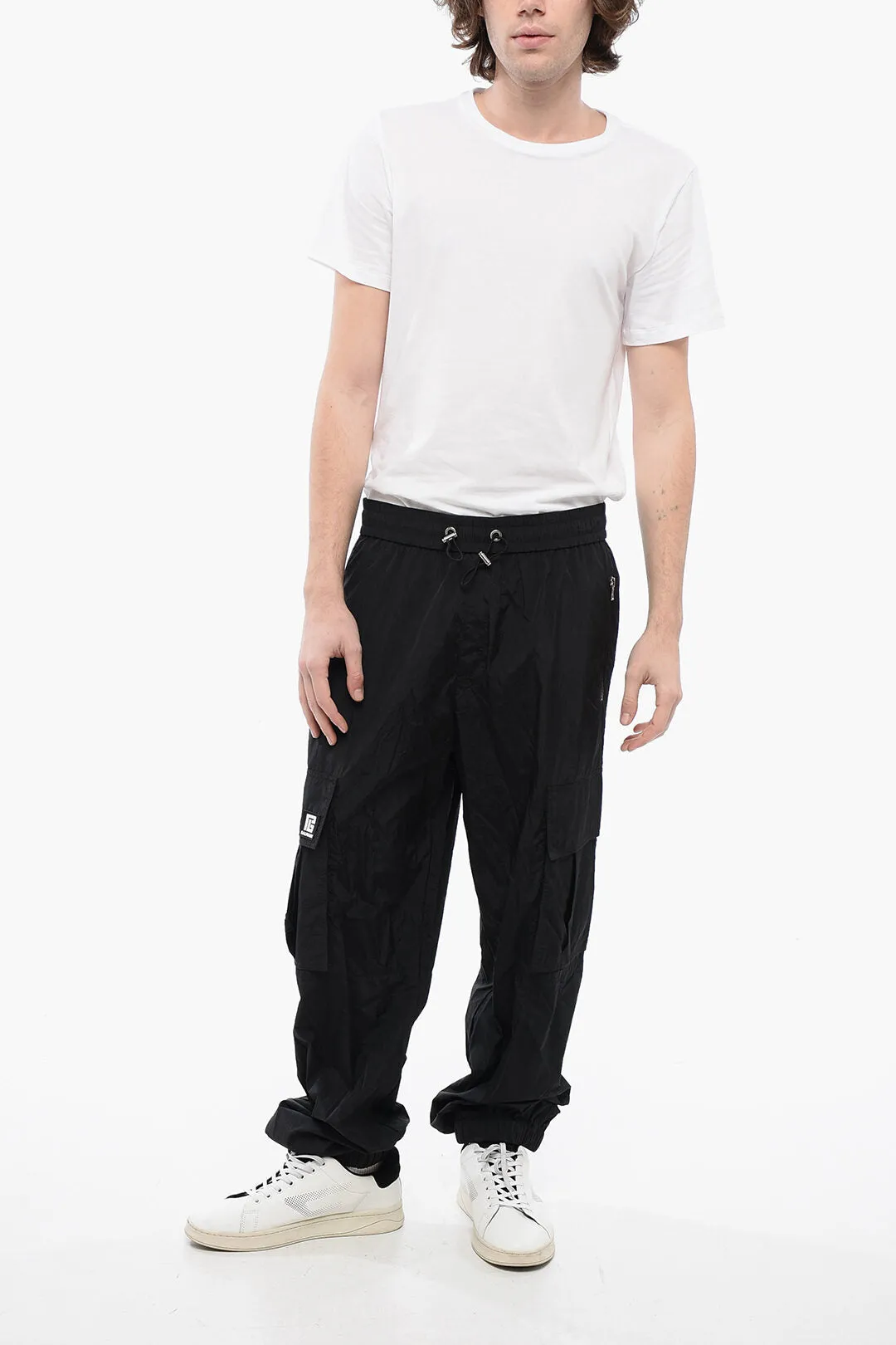 Balmain Nylon Cargo Track Pants with Elastic Cuffs