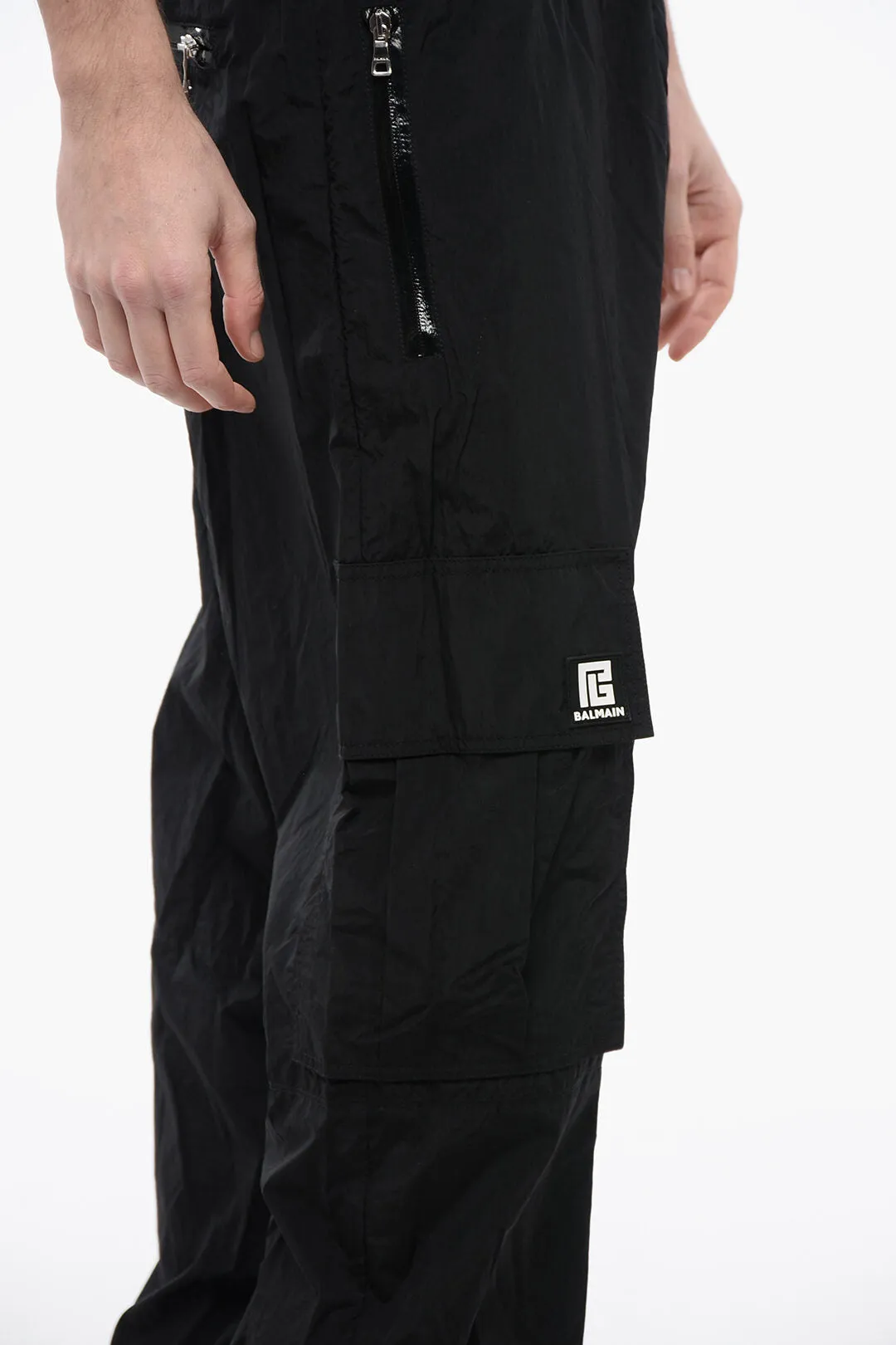 Balmain Nylon Cargo Track Pants with Elastic Cuffs