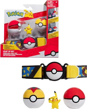 Bandai Pokemon - Belt Clip 'N' Go Pikachu Pokemon Day - 1 Belt, 2 Poké Balls and 1 Pikachu Figure 5 cm - Pokemon Trainer Costume Accessory - Kids Toy 4 Years and   -