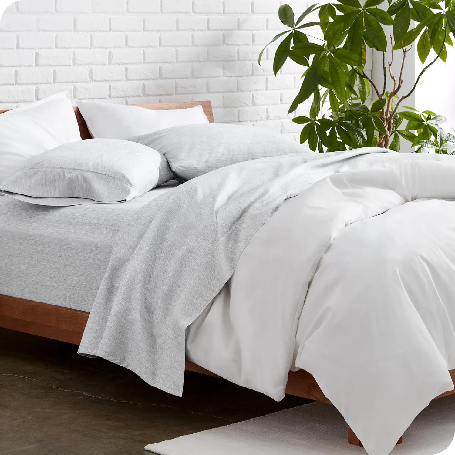 Bare Home Queen Sheet Set - Luxury 1800 Ultra-Soft Microfiber Bed Sheets - Double Brushed - Deep Pockets - Easy Fit - 4 Piece Set - Bedding & Pillowcases (Queen, Heathered Pewter)