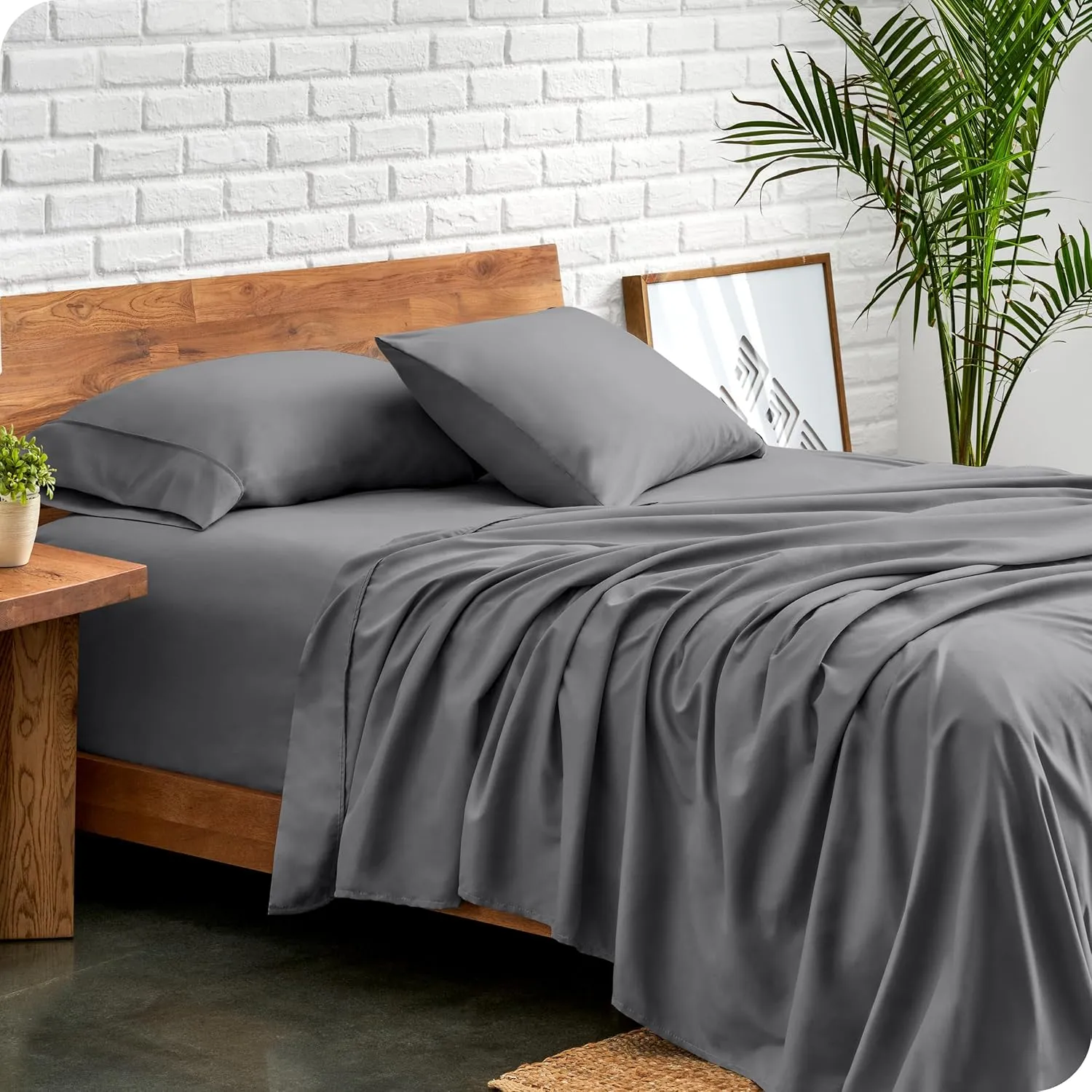 Bare Home Queen Sheet Set - Luxury 1800 Ultra-Soft Microfiber Bed Sheets - Double Brushed - Deep Pockets - Easy Fit - 4 Piece Set - Bedding Sheets & Pillowcases (Queen, Grey)