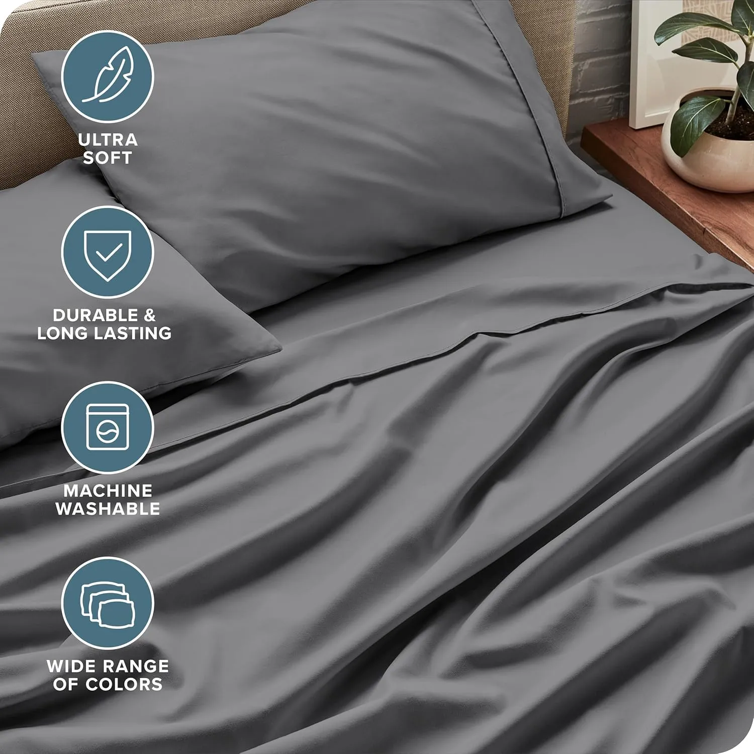 Bare Home Queen Sheet Set - Luxury 1800 Ultra-Soft Microfiber Bed Sheets - Double Brushed - Deep Pockets - Easy Fit - 4 Piece Set - Bedding Sheets & Pillowcases (Queen, Grey)