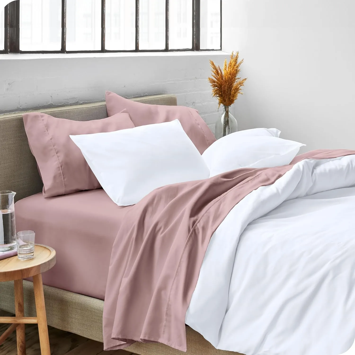 Bare Home Queen Sheet Set - Luxury 1800 Ultra-Soft Microfiber Bed Sheets - Double Brushed - Deep Pockets - Easy Fit - 4 Piece Set - Bedding Sheets & Pillowcases (Queen, Mauve)