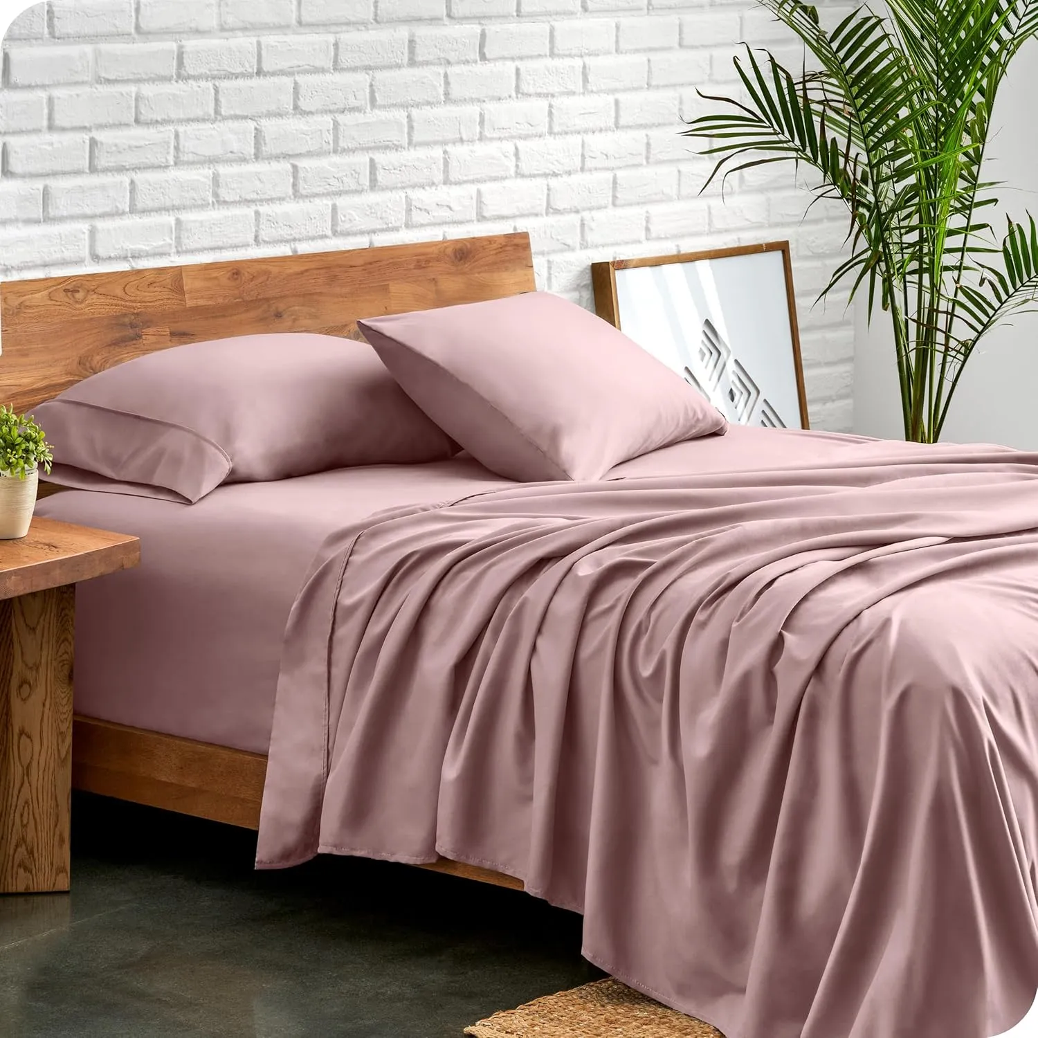 Bare Home Queen Sheet Set - Luxury 1800 Ultra-Soft Microfiber Bed Sheets - Double Brushed - Deep Pockets - Easy Fit - 4 Piece Set - Bedding Sheets & Pillowcases (Queen, Mauve)