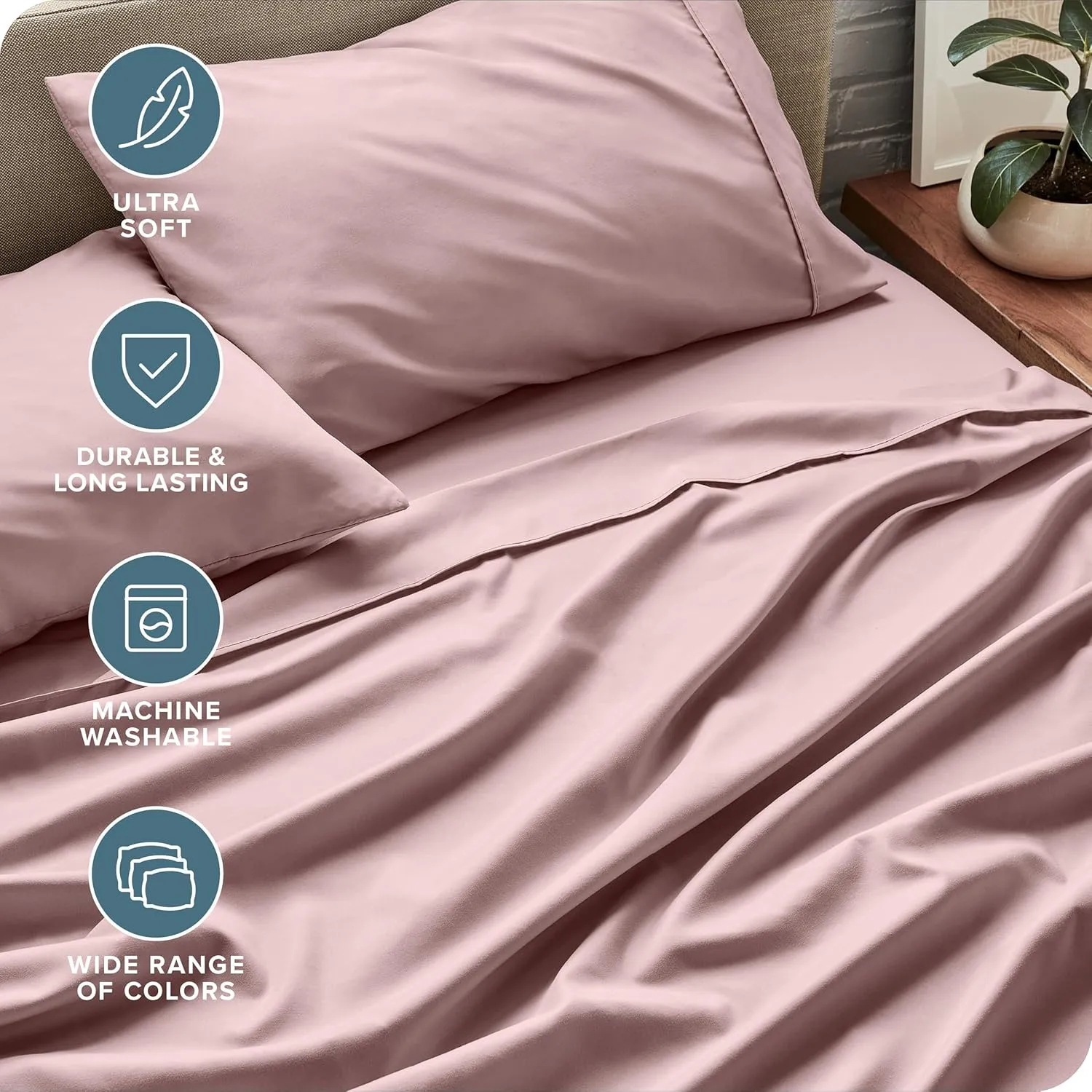 Bare Home Queen Sheet Set - Luxury 1800 Ultra-Soft Microfiber Bed Sheets - Double Brushed - Deep Pockets - Easy Fit - 4 Piece Set - Bedding Sheets & Pillowcases (Queen, Mauve)