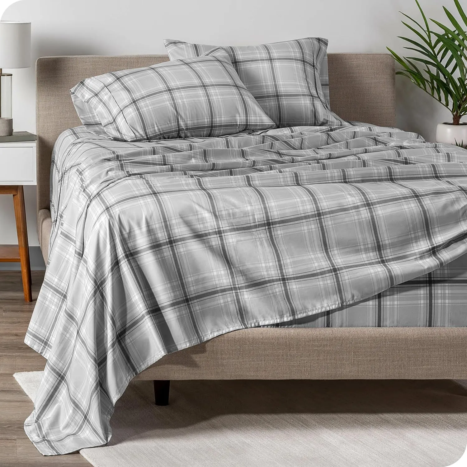 Bare Home Queen Sheet Set - Luxury 1800 Ultra-Soft Microfiber Queen Bed Sheets - Double Brushed - Deep Pockets - Easy Fit - 4 Piece Set - Bedding Sheets & Pillowcases (Queen, Tartan Plaid)
