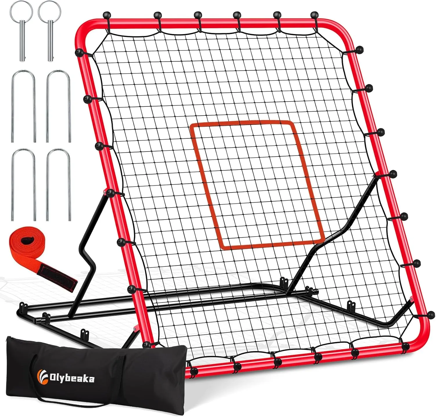 Baseball Rebounder Net, 48" x 52" Baseball & Softball Rebound Net with 3 Adjustable Angles - Pitch Back Rebound Net - Bounce Back Return Net - Fielding Trainer with Carry Bag