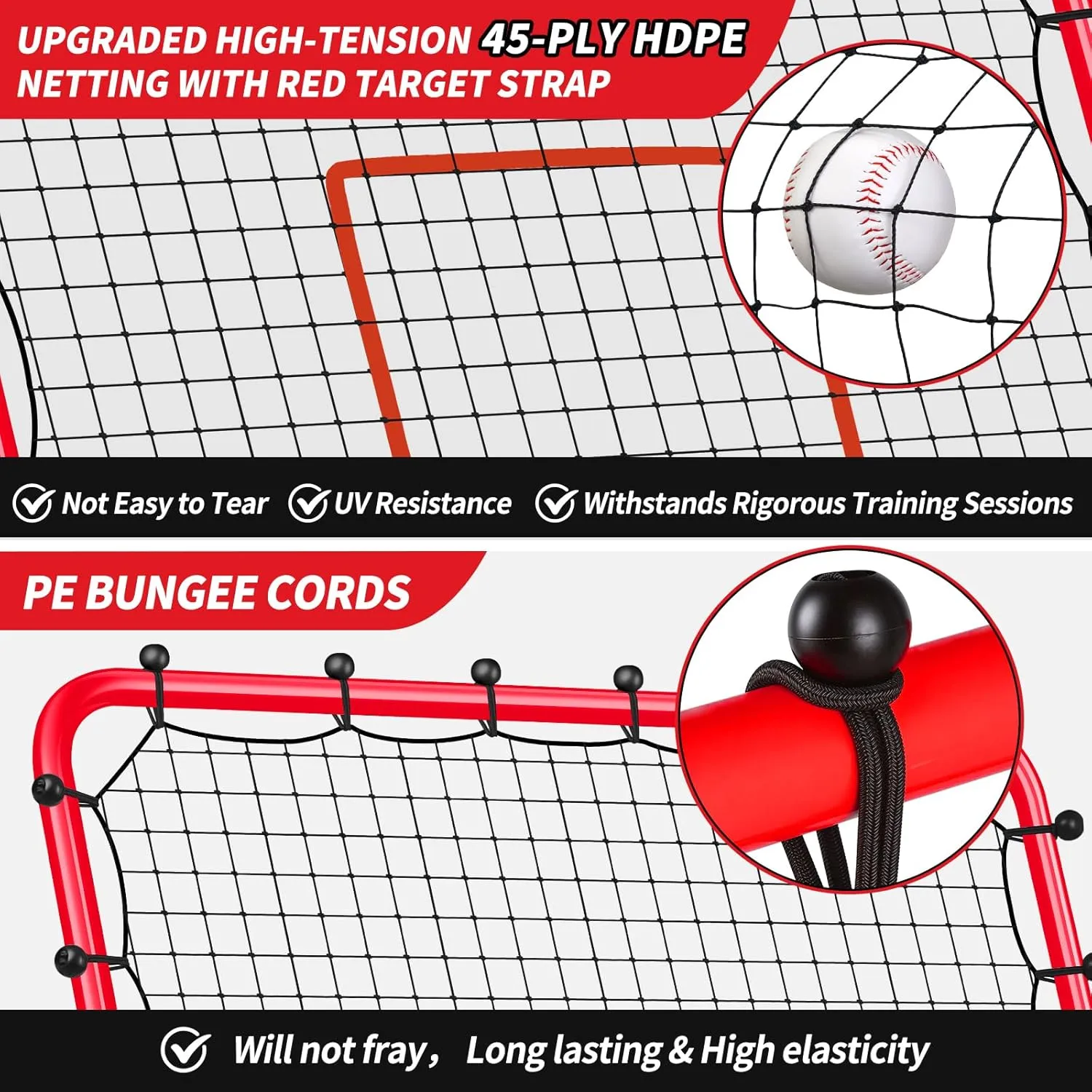 Baseball Rebounder Net, 48" x 52" Baseball & Softball Rebound Net with 3 Adjustable Angles - Pitch Back Rebound Net - Bounce Back Return Net - Fielding Trainer with Carry Bag