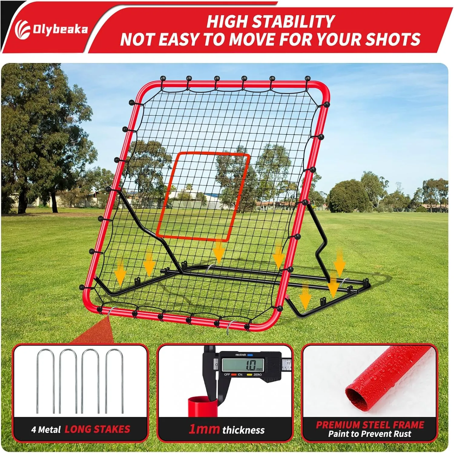 Baseball Rebounder Net, 48" x 52" Baseball & Softball Rebound Net with 3 Adjustable Angles - Pitch Back Rebound Net - Bounce Back Return Net - Fielding Trainer with Carry Bag