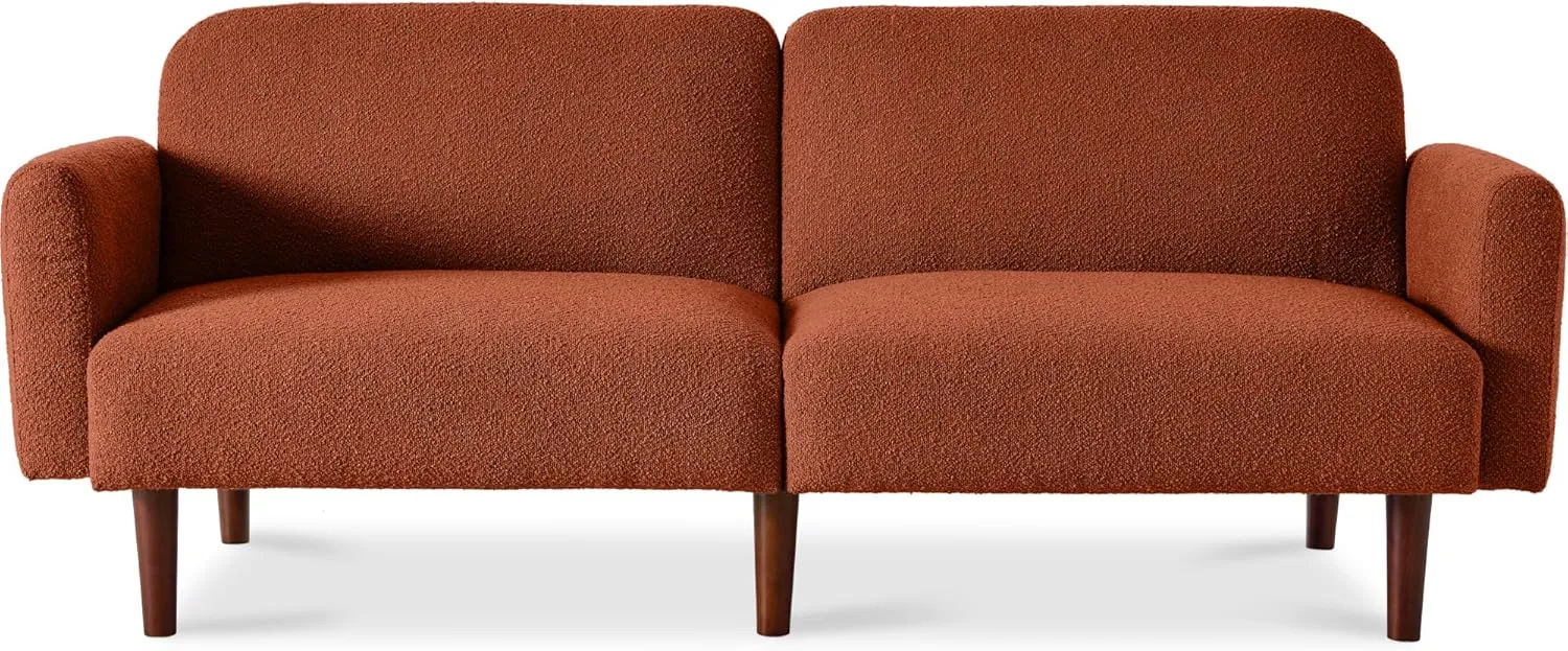 Best Choice Products 77" Mid Century Modern Boucle Loveseat Sofa, Couch, Convertible Sofa Sleeper Bed w/Real Wood, Removable Armrest - Burnt Sienna