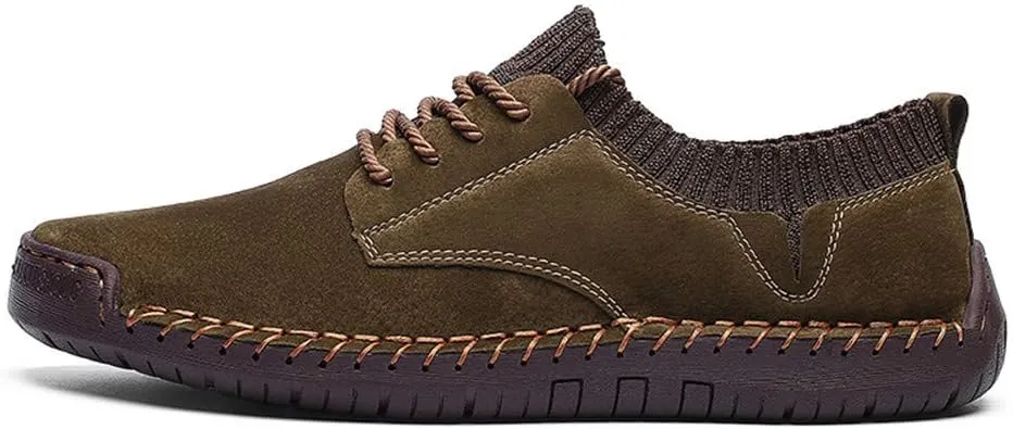 BIFINI Mens Suede Loafers Flats Sneaker Hand Stitching Outdoor Walking Daily Shoes