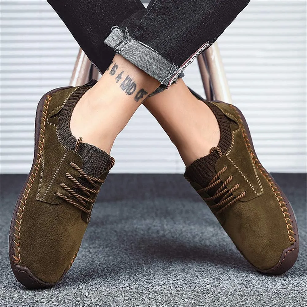 BIFINI Mens Suede Loafers Flats Sneaker Hand Stitching Outdoor Walking Daily Shoes