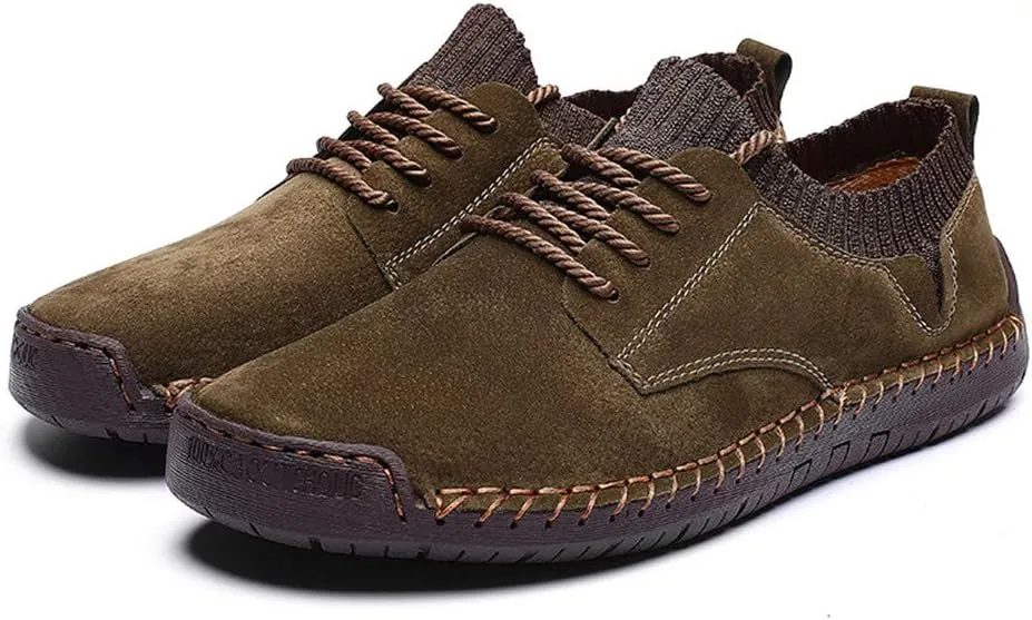 BIFINI Mens Suede Loafers Flats Sneaker Hand Stitching Outdoor Walking Daily Shoes