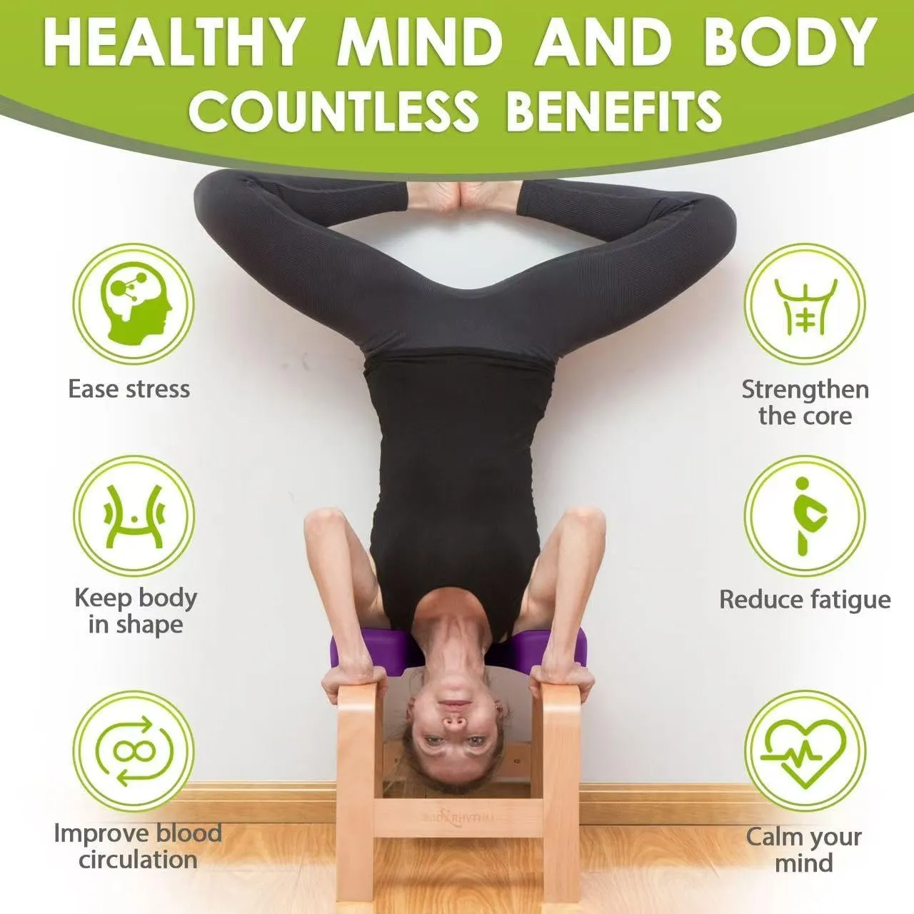 BODY RHYTHM Yoga Headstand Bench, Yoga Inversion Chair, Headstand Trainer for Relieve Stress, Improve Sleep & Digestion and Strength Training, Ideal for Home Workout, Fitness and Gym