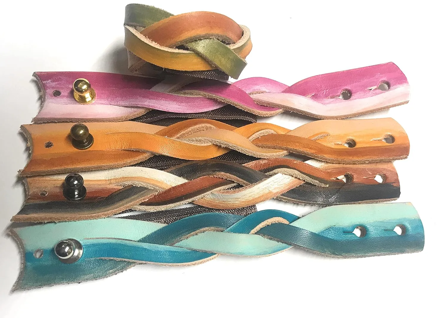 Boho Bright Ombre Braided Leather Ponytail Wrap with Flat Elastic Hair Accessory Gift Idea for Women and Men with Long Hair (Pinks)