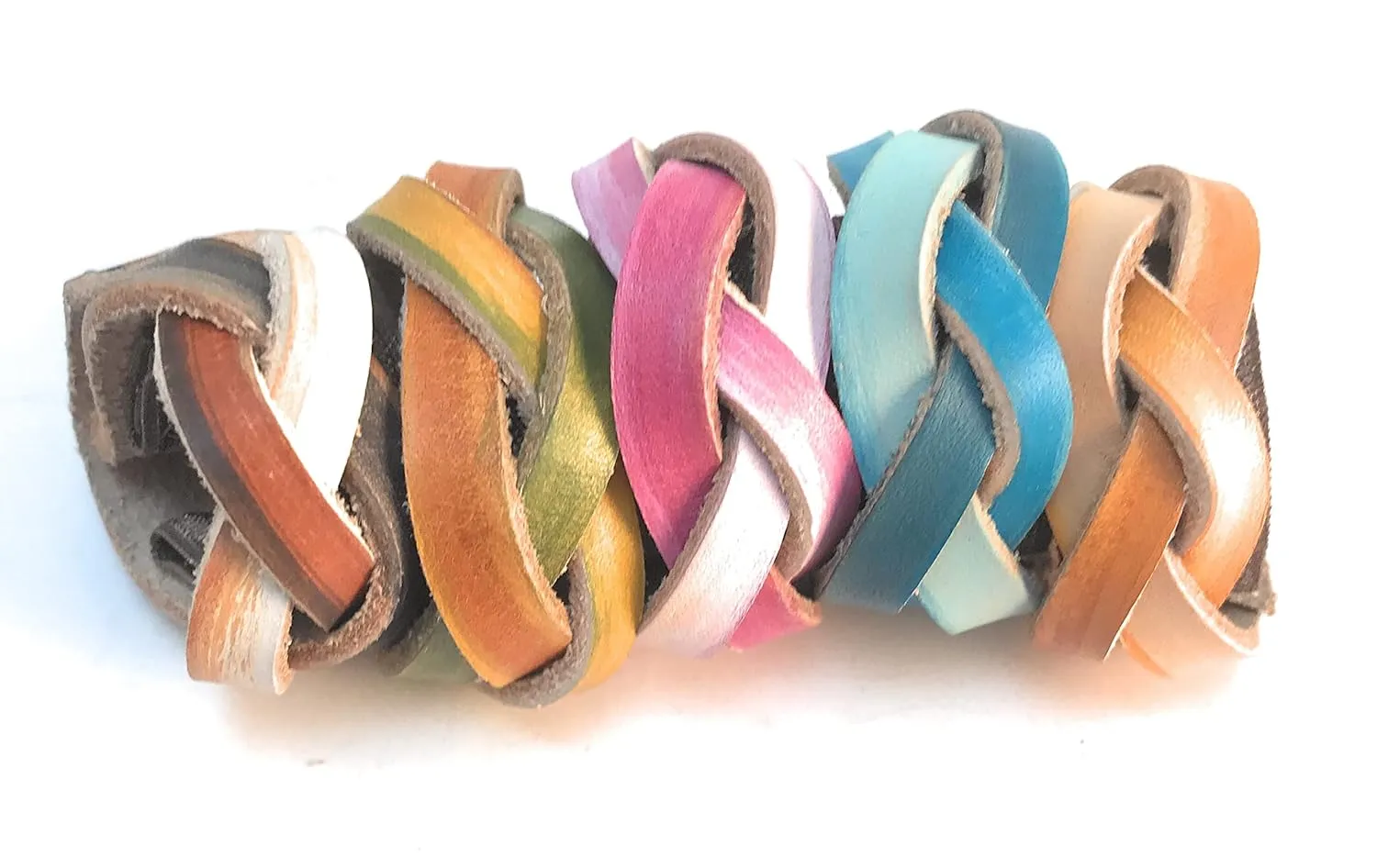Boho Bright Ombre Braided Leather Ponytail Wrap with Flat Elastic Hair Accessory Gift Idea for Women and Men with Long Hair (Pinks)