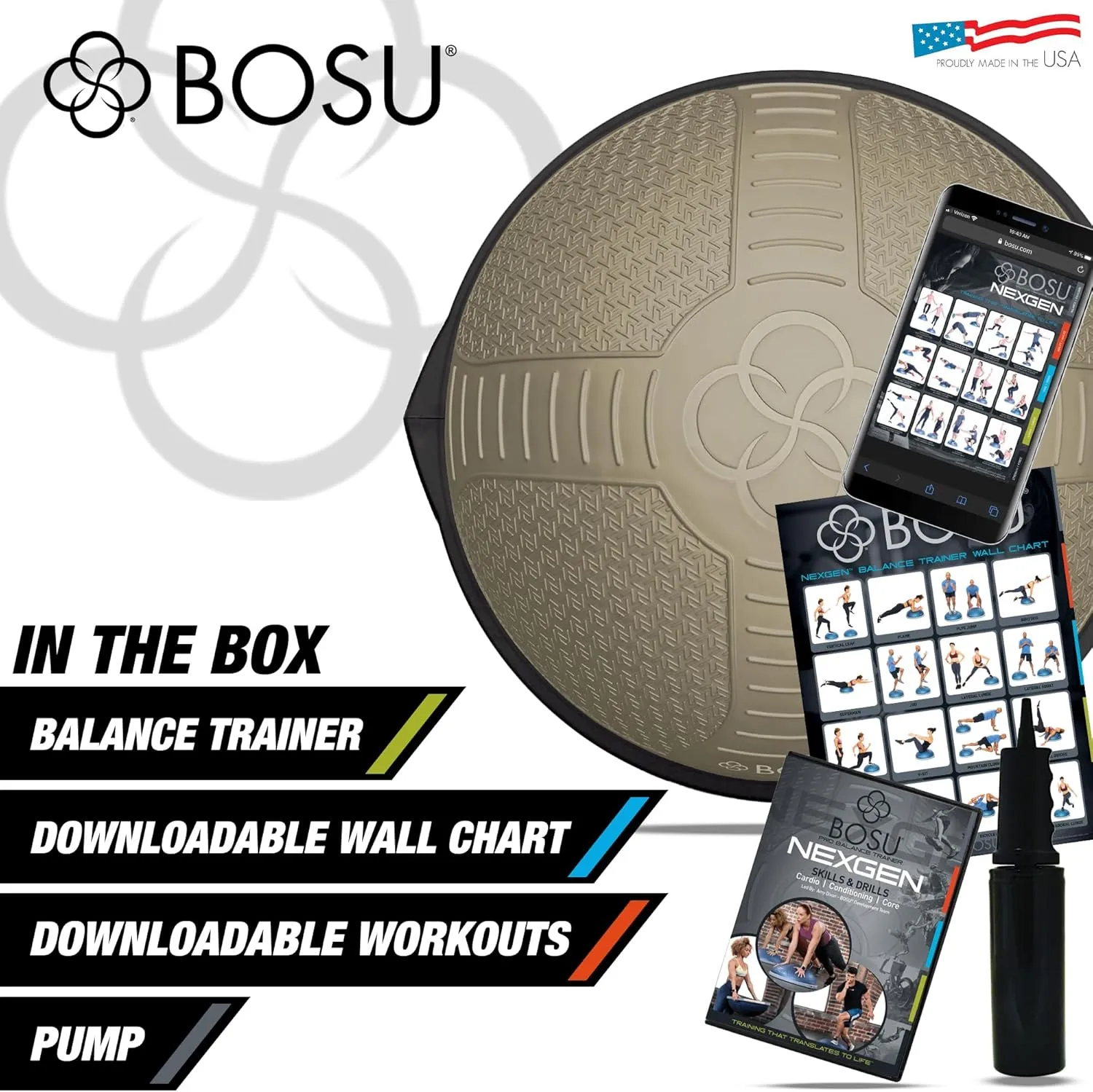 Bosu Half Ball Home Balance Exercise Trainer for Strength and Flexibility Workouts with Built to Last Burst Resistant Material and Hand Pump