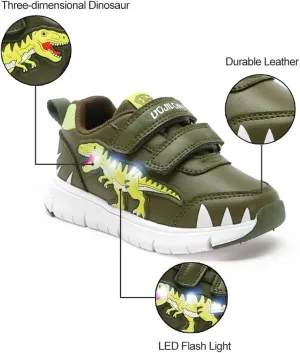 Boys Girls Cartoon Light up Shoes Children Dinosaur Sparkling Sneakers Sport Trainer for Little Kids Toddlers