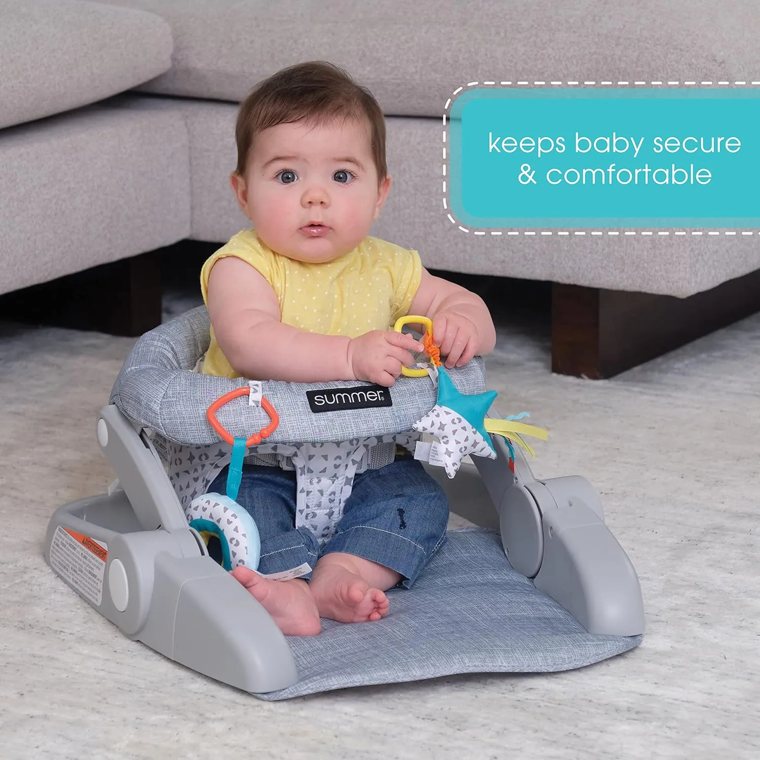 Bright Starts Learn-to-Sit 2-Position Floor Seat (Heather Gray) – Sit Baby Up in This Adjustable Baby Activity Seat Appropriate for Ages 4-12 Months – Includes Toys, Funfetti Neutral
