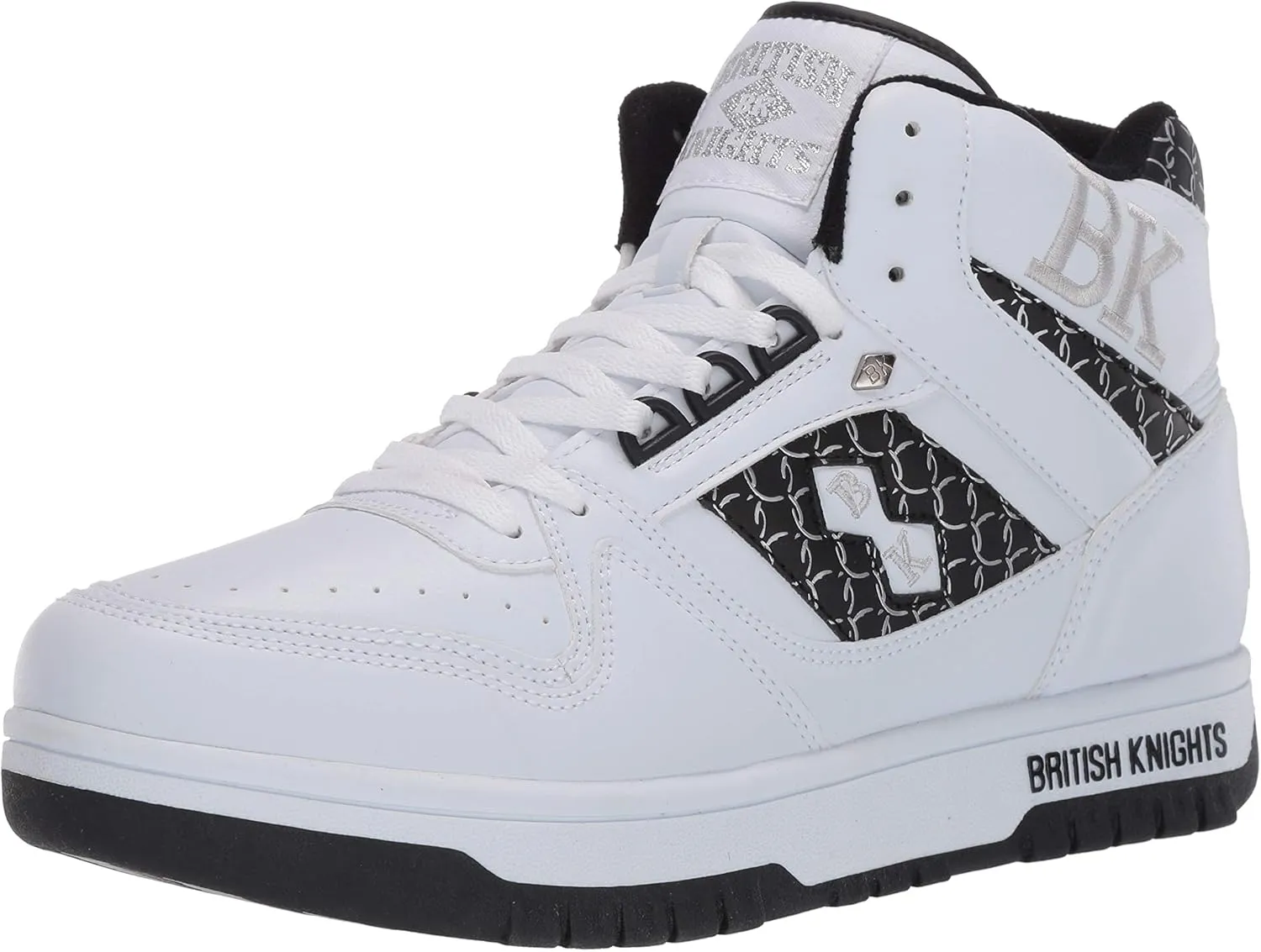 British Knights Men's Kings SL Classic Hi Top Fashion Sneaker, White/Black/Silver, 10 M US