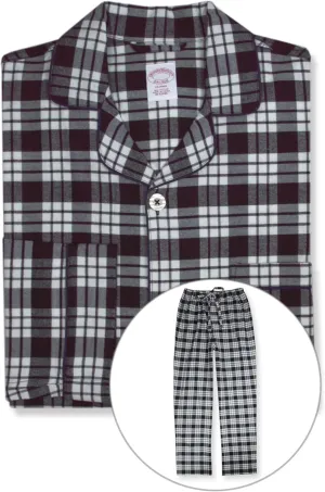 Brooks Brothers Mens Flannel Cotton Two Piece Pajama Shirt and Pants Lounge Set,