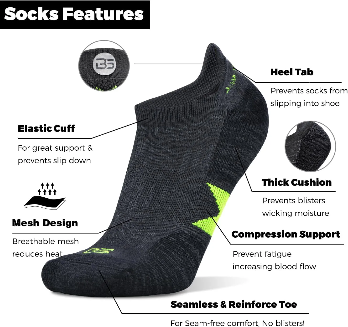 Busy Socks Men's Athletic Ankle Coolmax Running Socks Women's Cushioned Anti Blister Moisture Wicking Low Cut Socks 3 Pack