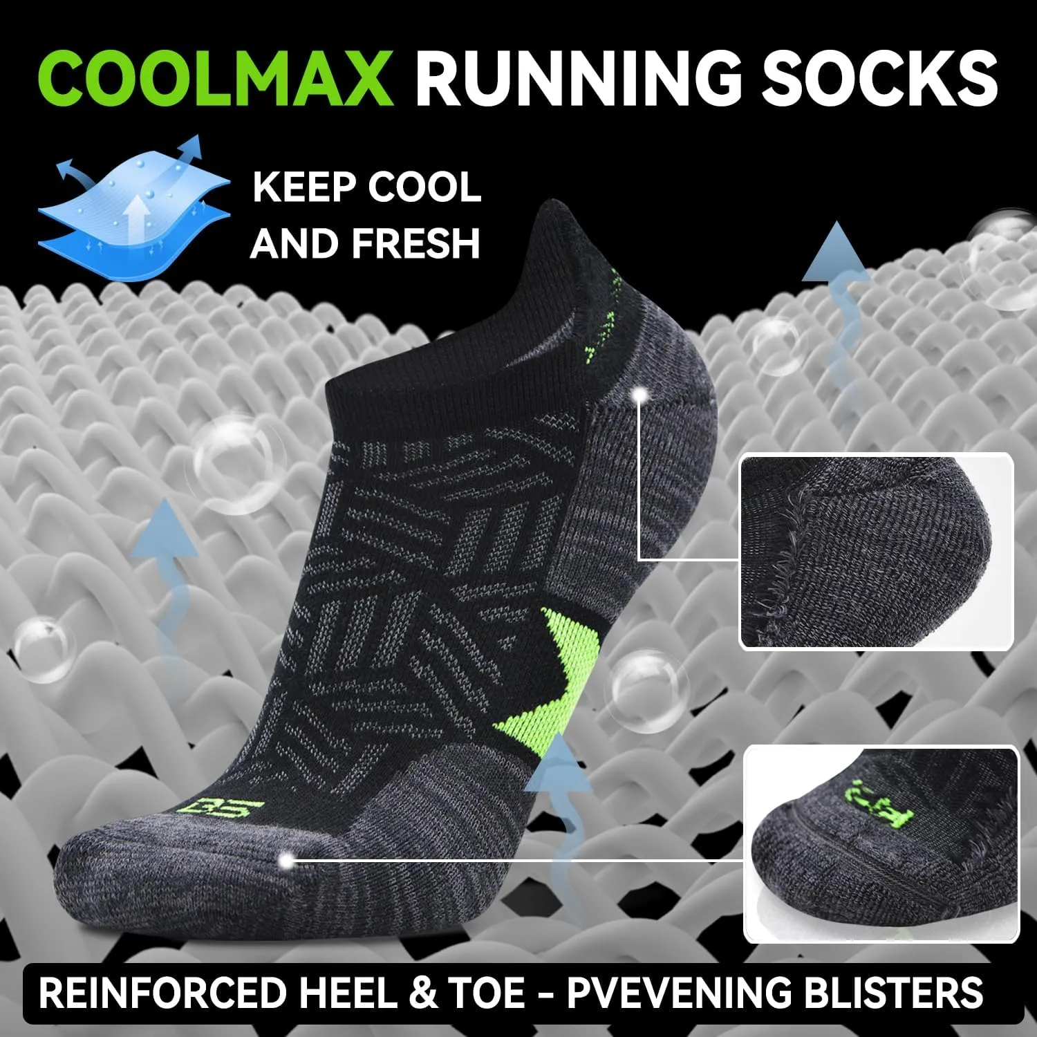 Busy Socks Men's Athletic Ankle Coolmax Running Socks Women's Cushioned Anti Blister Moisture Wicking Low Cut Socks 3 Pack