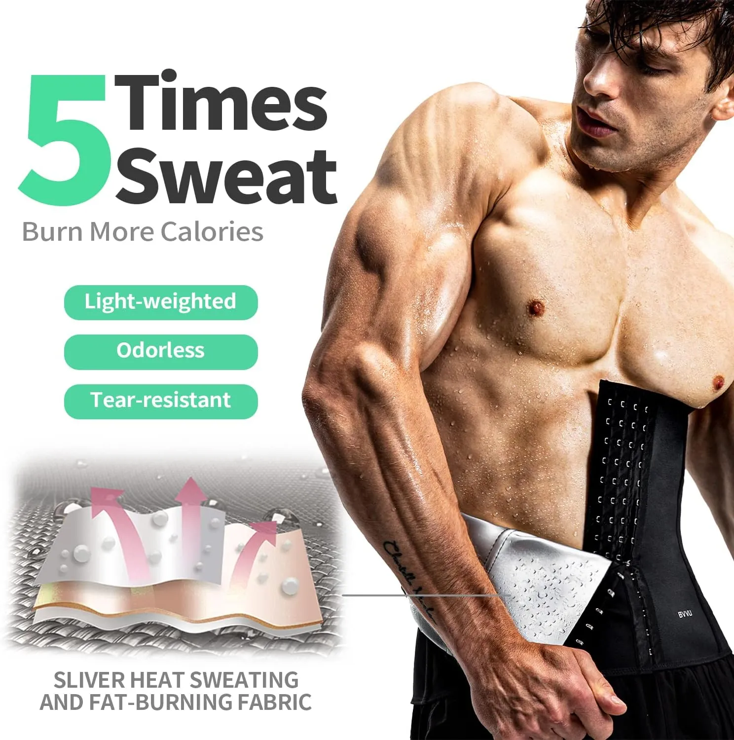 BVVU Waist Trainer for Men Waist Trimmer Tummy Control Sauna Sweat Belt Stomach Wrap Lower Belly Fat Back Support