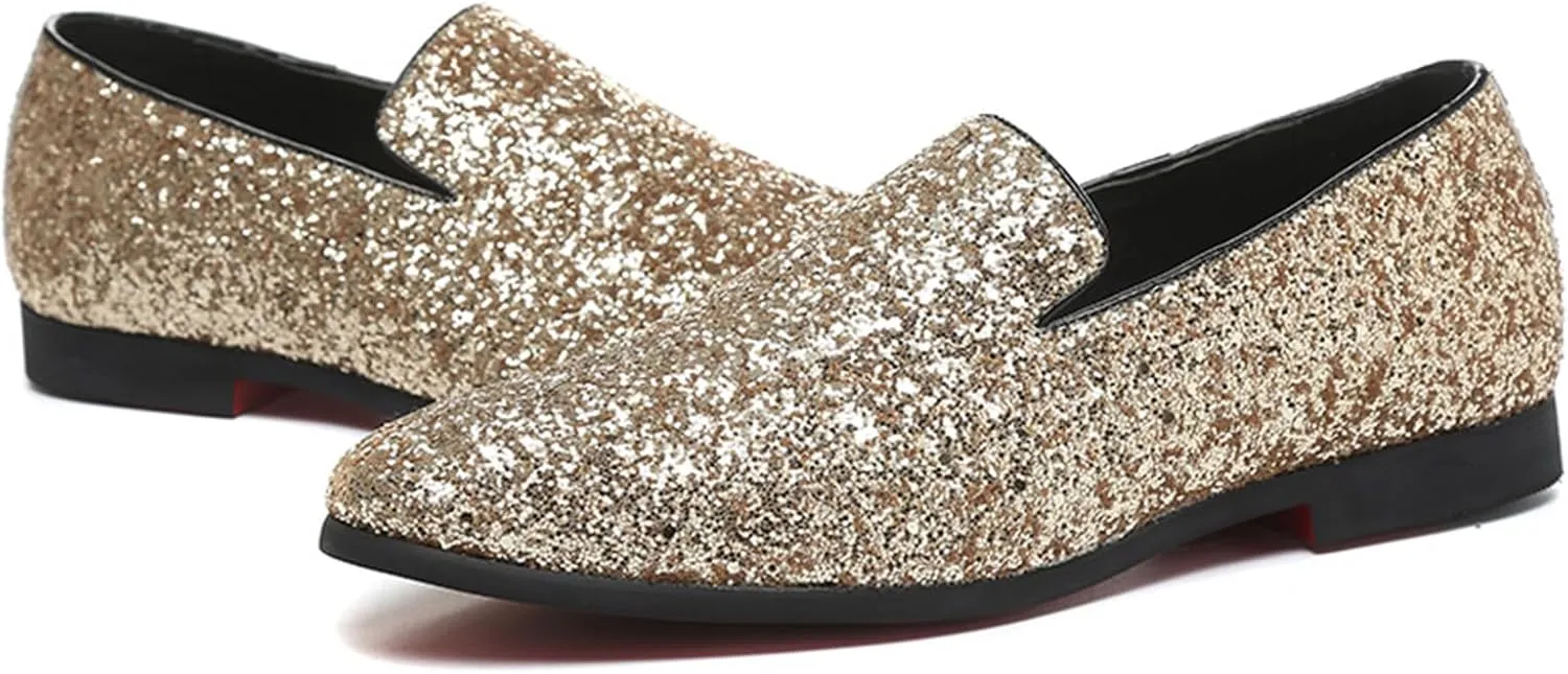ByErz Mens Glitter Loafers Dress Slip on Party Wedding Penny Smoking Sparkly Shoes