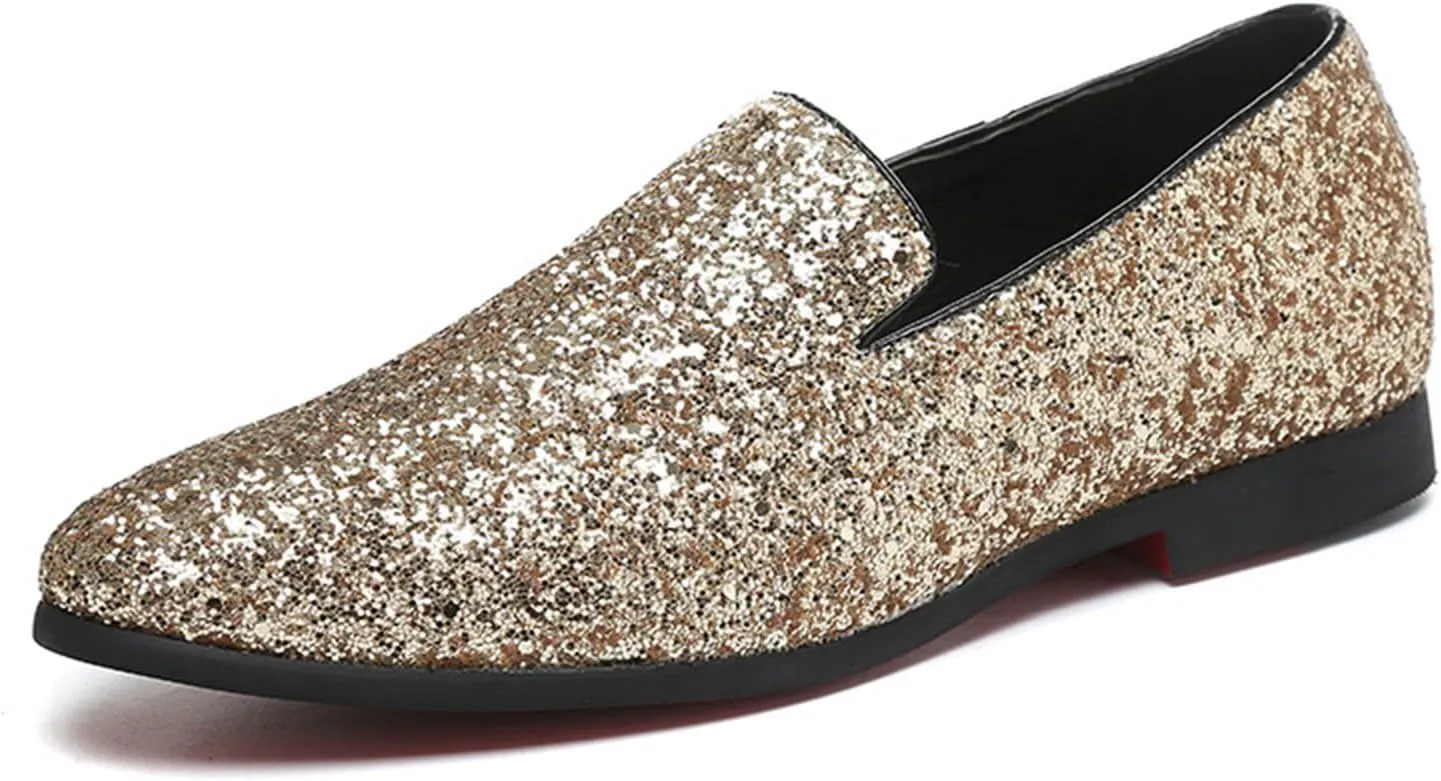 ByErz Mens Glitter Loafers Dress Slip on Party Wedding Penny Smoking Sparkly Shoes