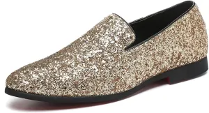 ByErz Mens Glitter Loafers Dress Slip on Party Wedding Penny Smoking Sparkly Shoes