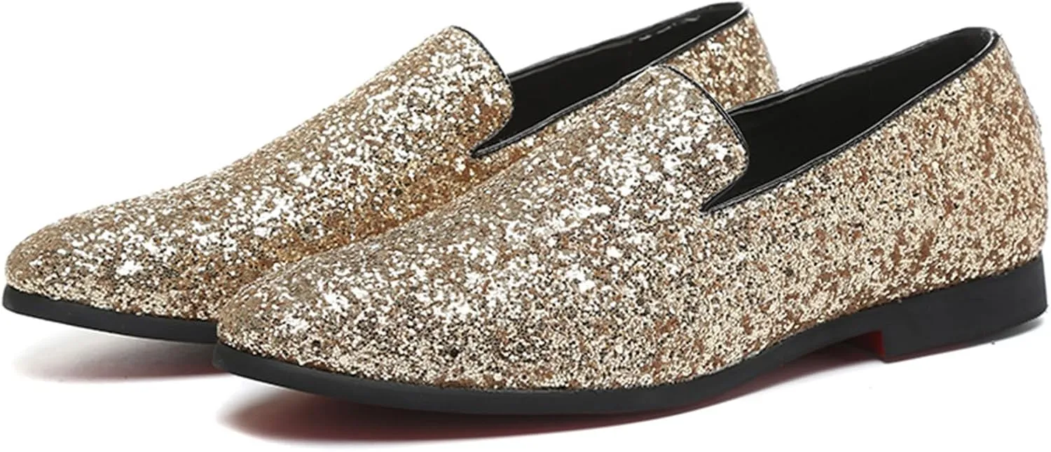 ByErz Mens Glitter Loafers Dress Slip on Party Wedding Penny Smoking Sparkly Shoes