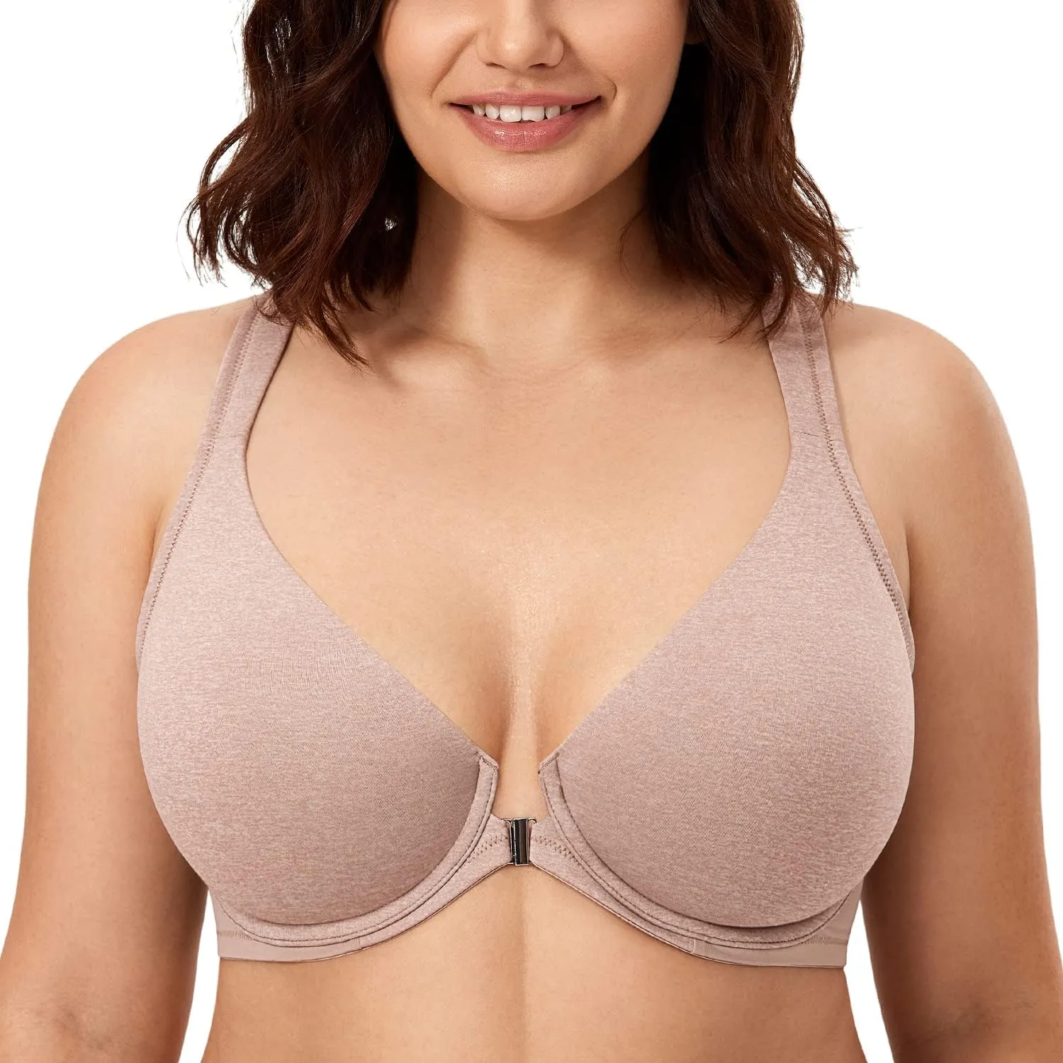 CALVENA Women's Racerback Front Closure Bra Plus Size Full Coverage Underwire Bras