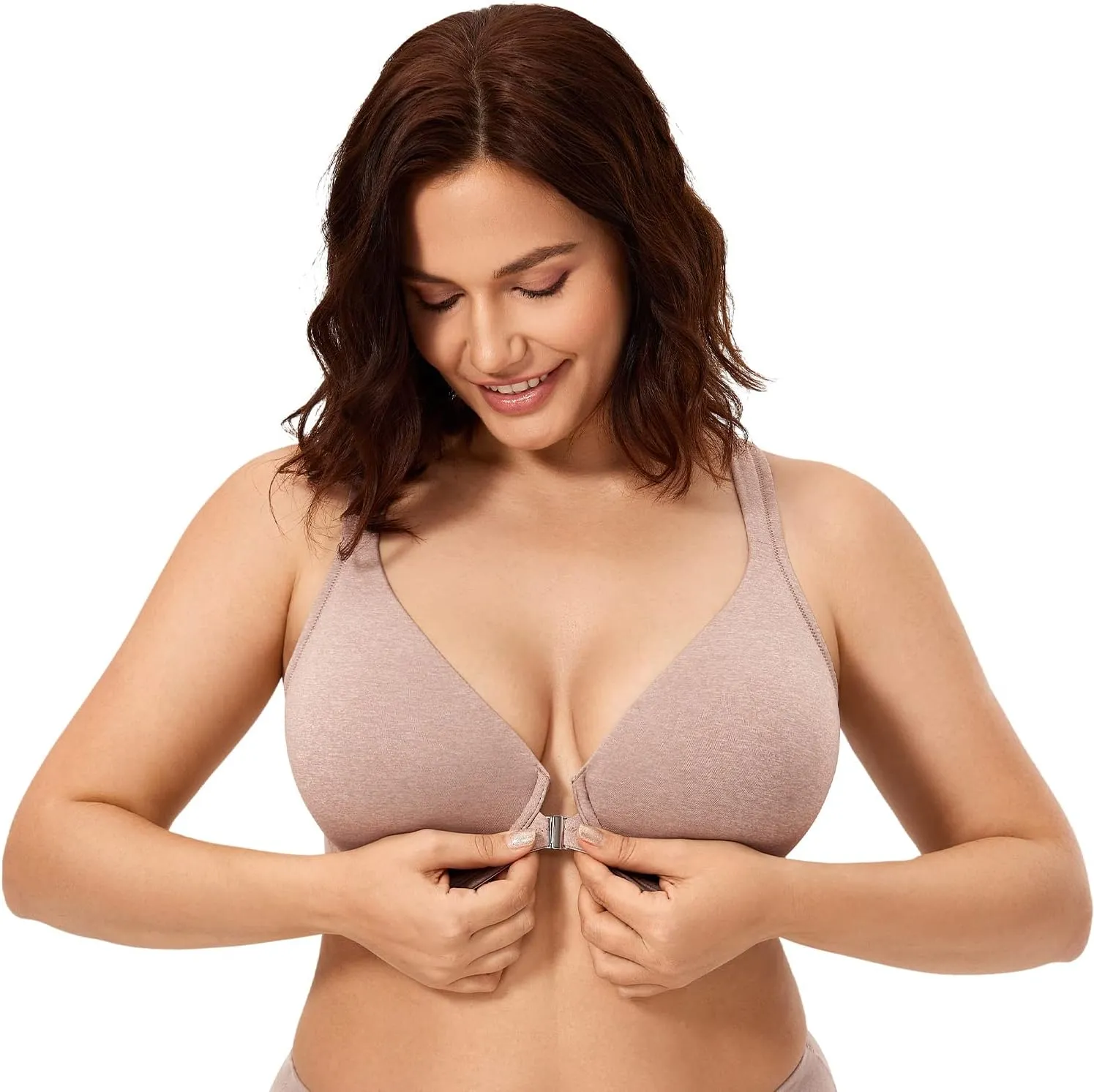 CALVENA Women's Racerback Front Closure Bra Plus Size Full Coverage Underwire Bras