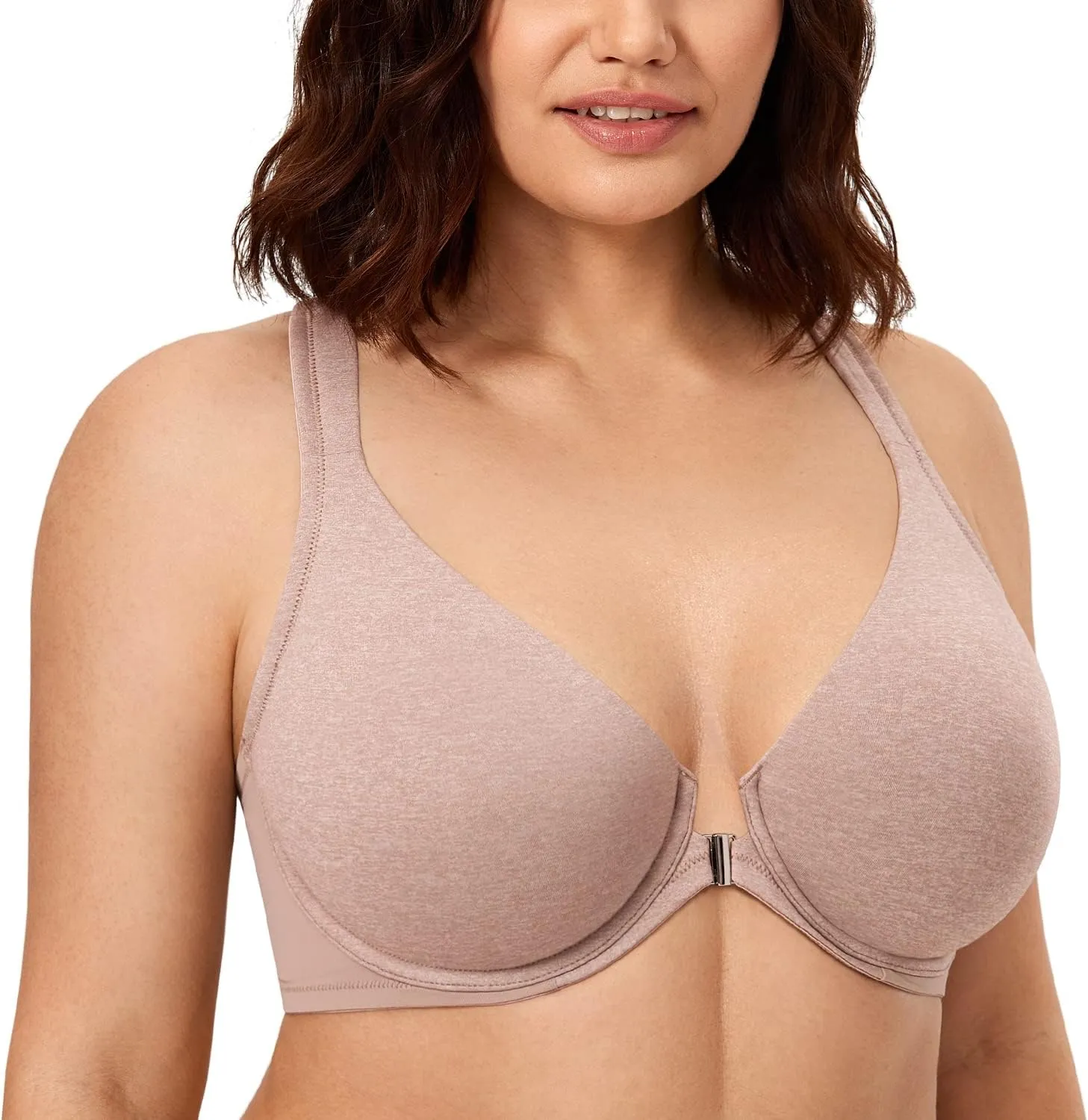 CALVENA Women's Racerback Front Closure Bra Plus Size Full Coverage Underwire Bras